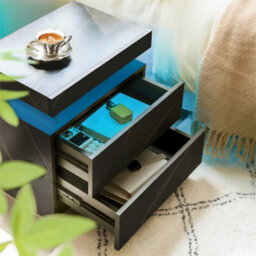 Abrihome Nightstand Led Bedside Table Cabinet Lights Modern End Side With 2 Drawers For Bedroom (Black Gold) - thumbnail 4