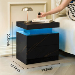 Abrihome Nightstand Led Bedside Table Cabinet Lights Modern End Side With 2 Drawers For Bedroom (Black Gold) - thumbnail 3