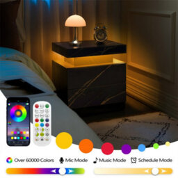 Abrihome Nightstand Led Bedside Table Cabinet Lights Modern End Side With 2 Drawers For Bedroom (Black Gold) - thumbnail 2