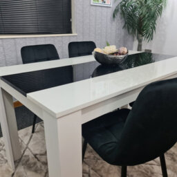 Kosy Koala Dining Table And 4 Chairs Set White Black Table With 4 Black Velvet Chairs Dining Room Furniture - thumbnail 3