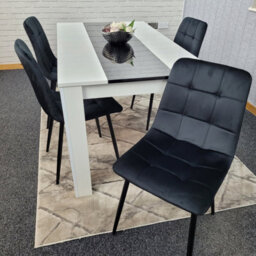 Kosy Koala Dining Table And 4 Chairs Set White Black Table With 4 Black Velvet Chairs Dining Room Furniture - thumbnail 5