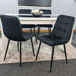 Kosy Koala Dining Table And 4 Chairs Set White Black Table With 4 Black Velvet Chairs Dining Room Furniture - thumbnail 6