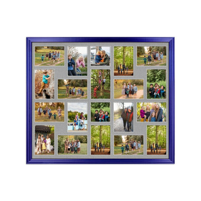 AK Frames 80X70Cm Purple Classic Multi Photo Frame With Silver Mount - Holds 20 Apertures (18X) 6X4, (2X) 4X4 Photos - image 1