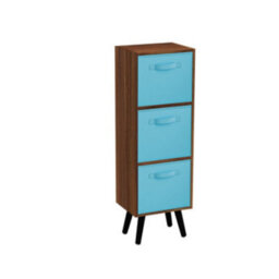 Urbn-Living Urbnliving 80Cm Height 3 Tier Teak Wooden Storage Bookcase Scandinavian Style Black Legs With Sky Blue Inserts - thumbnail 2