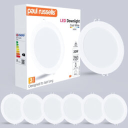 Paul Russells Led Round Panel Ceiling Lights, 20W 2150 Lumens, Spotlights, Ip20, 4000K Cool White, Pack Of 6 - thumbnail 1