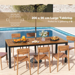 Costway Outdoor Dining Table For 8 Acacia Wood Patio Bistro Table W/ Umbrella Hole 200 X 90Cm - thumbnail 5