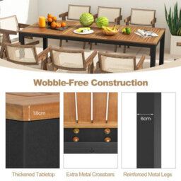 Costway Outdoor Dining Table For 8 Acacia Wood Patio Bistro Table W/ Umbrella Hole 200 X 90Cm - thumbnail 7