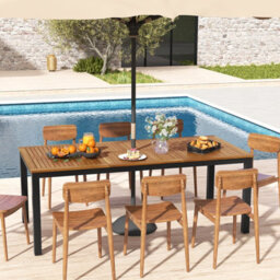 Costway Outdoor Dining Table For 8 Acacia Wood Patio Bistro Table W/ Umbrella Hole 200 X 90Cm - thumbnail 1