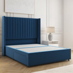 Bsspoke Manhattans Divan Bed Blue Plush Velvet 54Inch Headboard & No Mattress No Drawers In Single Small Double King 4Ft6 6Ft - thumbnail 1