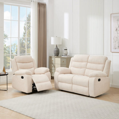 More4Homes Boston Manual Recliner Fabric 1+2 Seater Sofa Set (Beige) - image 1