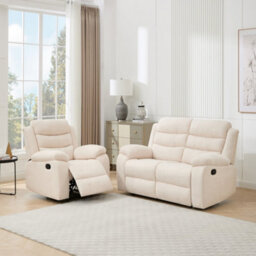 More4Homes Boston Manual Recliner Fabric 1+2 Seater Sofa Set (Beige)
