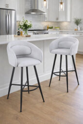 Aspect Furniture Set Of 2 Skylar Upholstered Swivel Barstool,black  Metal Legs-Cream Linen