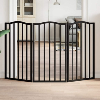 Walplus Black Foldable Dog Gate 3 Panels 150 Cm Poplar Wood, Pet Barrier - image 1