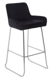 Orsina Black Velvet Bar Chair With Low Arms, Bar Stool With Chrome Sled Base & Footrest, Velvet Upholstered