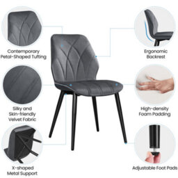 Yaheetech Set Of 2 Dark Grey Velvet Dining Chairs With Petal Accented Backrest - thumbnail 5