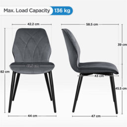 Yaheetech Set Of 2 Dark Grey Velvet Dining Chairs With Petal Accented Backrest - thumbnail 4