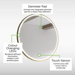 Sensio Frontier 600mm Round Led Mirror - Brass, Cct Colour Adjustable, Demister, Ip44, Touch Sensor - thumbnail 4