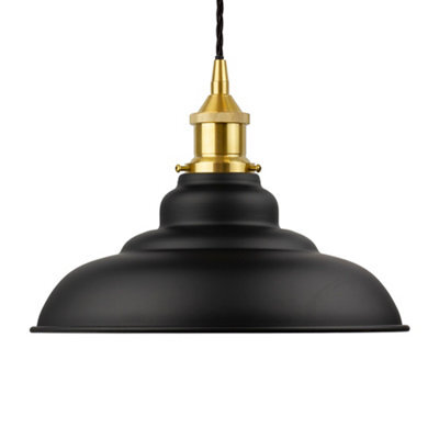 Matt Black St Edmund's Painted Dome Pendant Light With Polished Brass Lamp Holder And Black Twisted Cable - Se Home - image 1