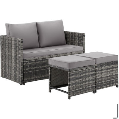 Tectake Monopoli 2-In-1 Rattan Garden Lounge Set, Sofa And Seating Area - Grey - image 1