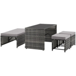 Tectake Monopoli 2-In-1 Rattan Garden Lounge Set, Sofa And Seating Area - Grey - thumbnail 3