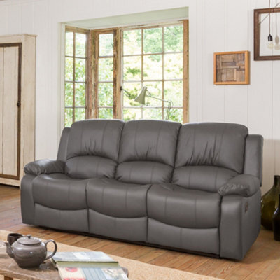 Glendale 201Cm Wide Grey Bonded Leather 3 Seat Manually Operated Recliner Sofa