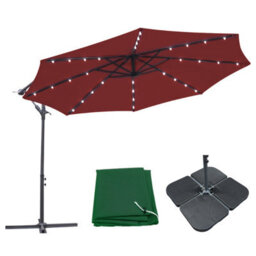Sundaze 3M Wine Red Cantilever Banana Parasol Umbrella With Lights, Base Weights And Rain Cover - thumbnail 1