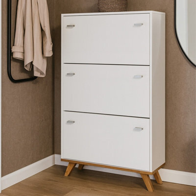 Falco Ii White Shoe Cabinet Spacious Storage With 3 Compartments Modern Scandinavian Style For Hallway - image 1