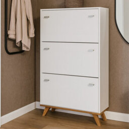Falco Ii White Shoe Cabinet Spacious Storage With 3 Compartments Modern Scandinavian Style For Hallway - thumbnail 1