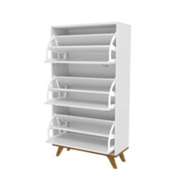 Falco Ii White Shoe Cabinet Spacious Storage With 3 Compartments Modern Scandinavian Style For Hallway - thumbnail 4