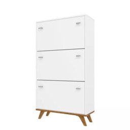 Falco Ii White Shoe Cabinet Spacious Storage With 3 Compartments Modern Scandinavian Style For Hallway - thumbnail 2