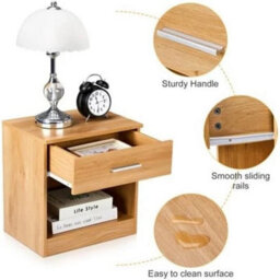 2Pcs Bedside Chest 1 Drawer Wood Bedroom Storage Furniture Cabinet Unit - thumbnail 2