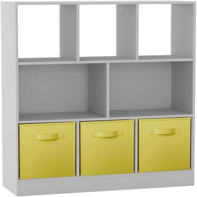 Urbn-Living Urbnliving Asymmetrical 8 Cube White Bookcase Storage Unit With 3 Fabric Drawer Inserts- Yellow - image 1