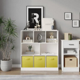 Urbn-Living Urbnliving Asymmetrical 8 Cube White Bookcase Storage Unit With 3 Fabric Drawer Inserts- Yellow - thumbnail 2