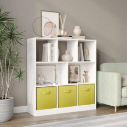 Urbn-Living Urbnliving Asymmetrical 8 Cube White Bookcase Storage Unit With 3 Fabric Drawer Inserts- Yellow - thumbnail 4