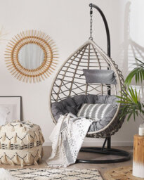 Beliani Hanging Chair With Stand Arsita Pe Rattan Grey - thumbnail 2