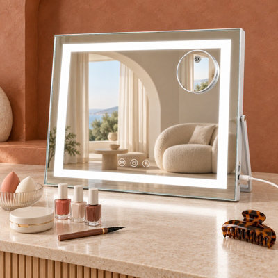 Inmtfei Hollywood Makeup Mirror 50X40Cm, Eye-Caring Detachable 5X Magnifier, Foldable Adjustable, Table & Wall Mount - image 1