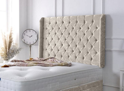 "Adore Designs Chesterfield Winged Crushed Velvet 4Ft6 Double 36"" Headboard - Cream"