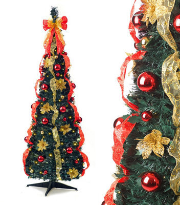 Best Artificial Red/gold Pop-Up 6Ft Pre-Decorated Pre-Lit Christmas Tree - image 1