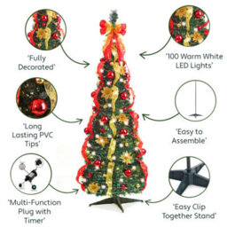 Best Artificial Red/gold Pop-Up 6Ft Pre-Decorated Pre-Lit Christmas Tree - thumbnail 7