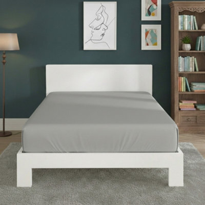 Polycotton Fitted Sheet Extra Deep 40Cm Skirt Easy Care Silver - image 1