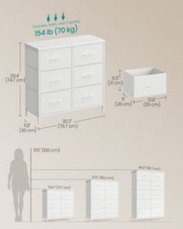 Ledrem Drawer Storage Unit, Chest Of Drawers For Bedroom, Closet, 5 Fabric Drawers, White - thumbnail 5