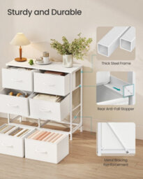 Ledrem Drawer Storage Unit, Chest Of Drawers For Bedroom, Closet, 5 Fabric Drawers, White - thumbnail 6