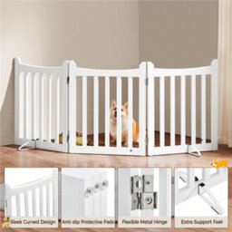 Yaheetech 3 Panel Freestanding Wooden Fence With Door - White - thumbnail 5