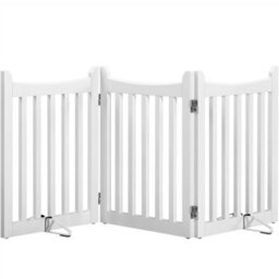 Yaheetech 3 Panel Freestanding Wooden Fence With Door - White - thumbnail 2