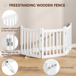 Yaheetech 3 Panel Freestanding Wooden Fence With Door - White - thumbnail 7