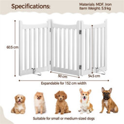 Yaheetech 3 Panel Freestanding Wooden Fence With Door - White - thumbnail 3