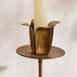 Dibor Antique Brass Floral Stem Taper Table Centerpiece Christmas Candle Holder - thumbnail 3