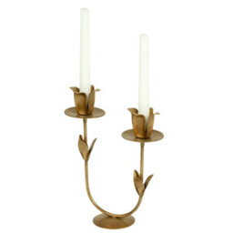 Dibor Antique Brass Floral Stem Taper Table Centerpiece Christmas Candle Holder - thumbnail 2