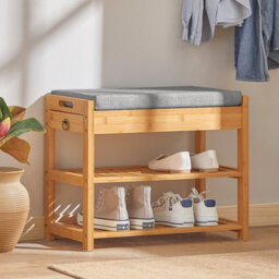 Sobuy Fsr49-N, Hallway Bamboo Shoe Rack With Cushion And Drawer Shoe Storage Bench For Entryway, Hallway Storage Organizer - thumbnail 4