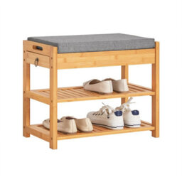 Hallway Storage Bench Bamboo Shoe Rack With Cushion And Drawer Shoe Storage Bench For Entryway,sobuy Fsr49-N,natural